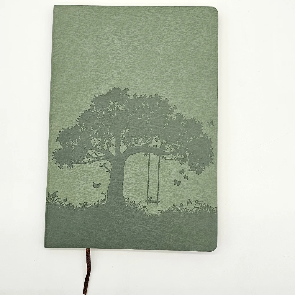 Tree of Life Faux Leather Journal Bamboo Pen Inspirational Bookmark Set Green